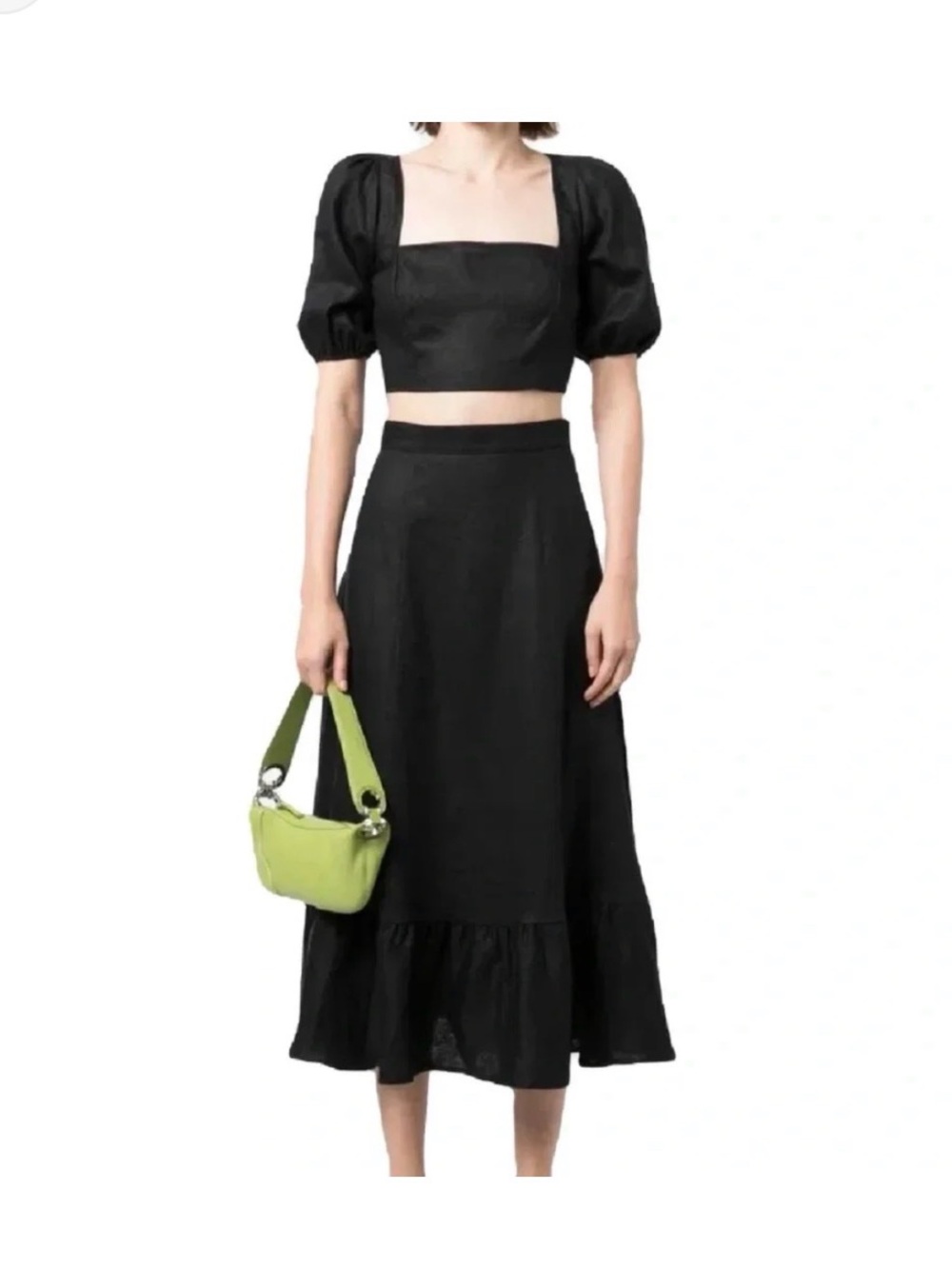 Reformation Black Midi Ruffle-Hem Skirt set top and skirt - Women